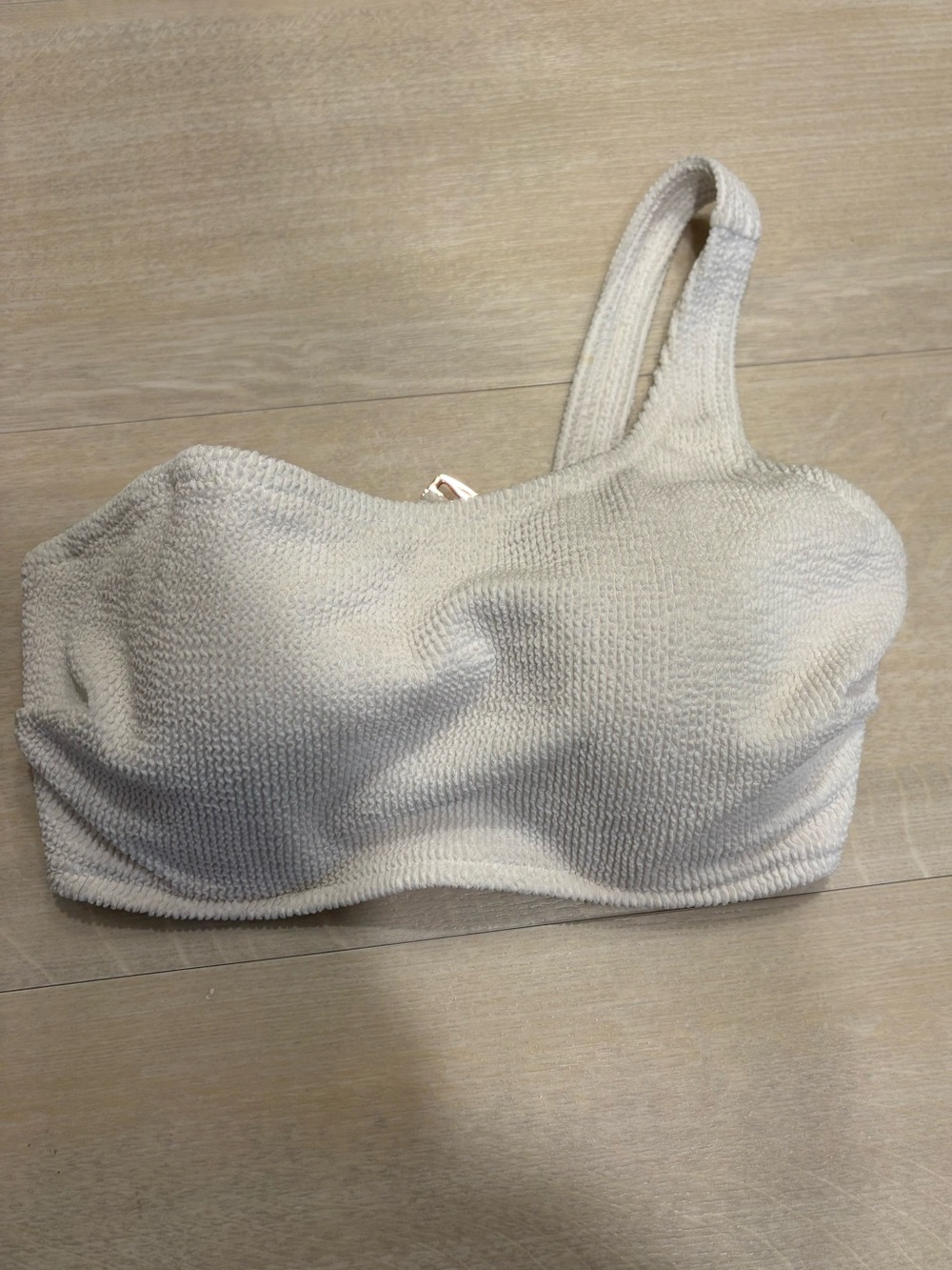 One-Shoulder Cream Textured Bandeau Swimsuit